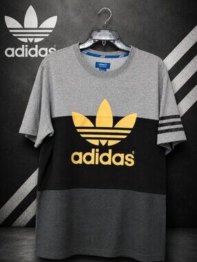 Adidas Originals Trefoil Color Block T-Shirt Men's Large Gray Black Logo Tee L